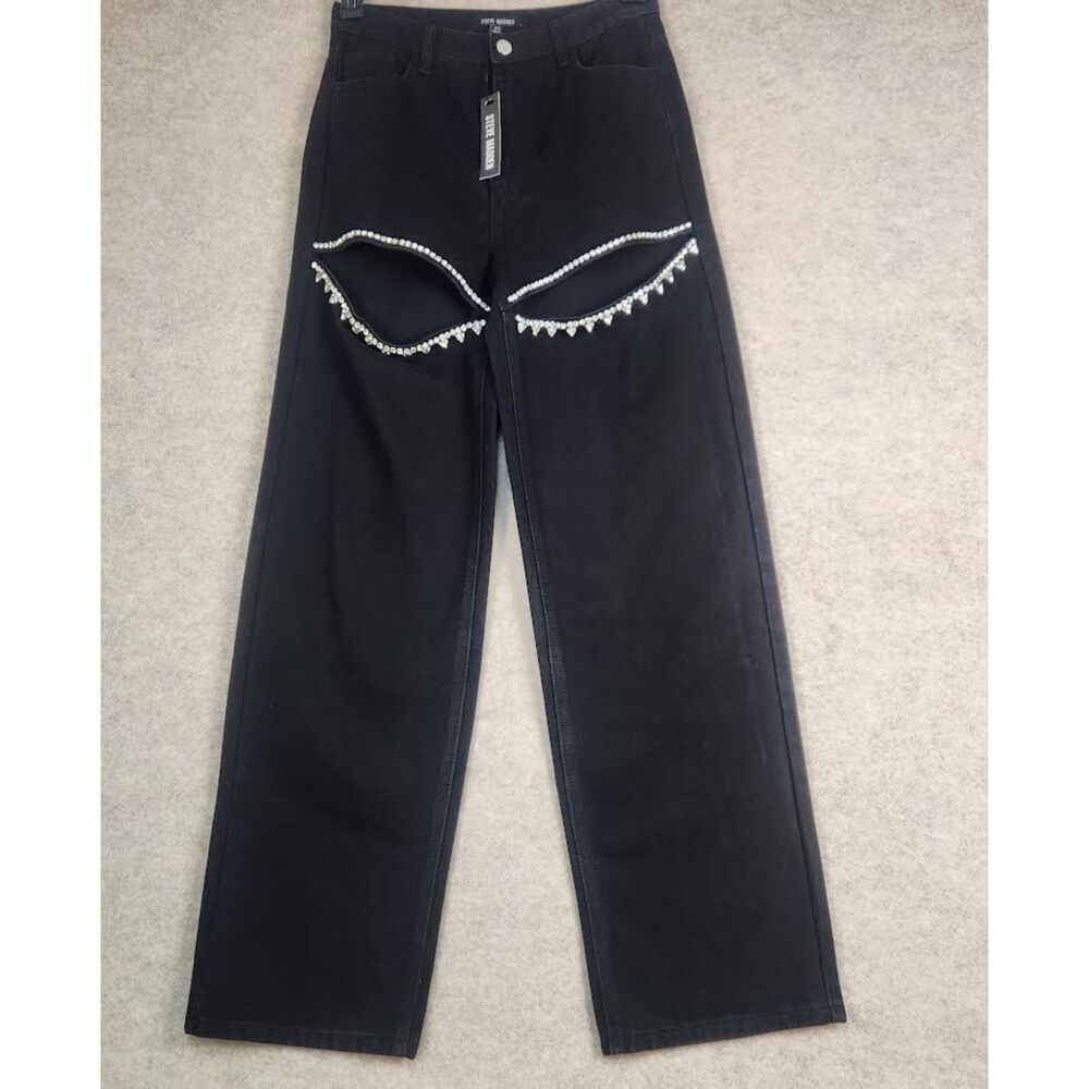 Steve Madden Crystal Embellished Black Jeans Size 27  Glam Streetwear